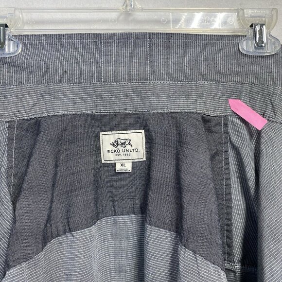 ECKO UNLTD Collar Button-Up Short Sleeve Shirt Men XL Gray Stripes Front Pockets - Picture 2 of 14